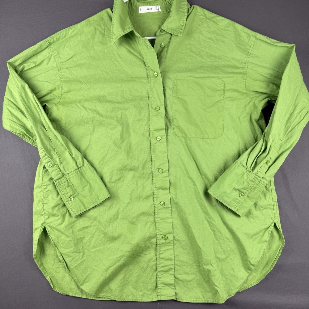 MNG Green Woven Cotton Collared Button-Up Shirt S Long Sleeve Casual